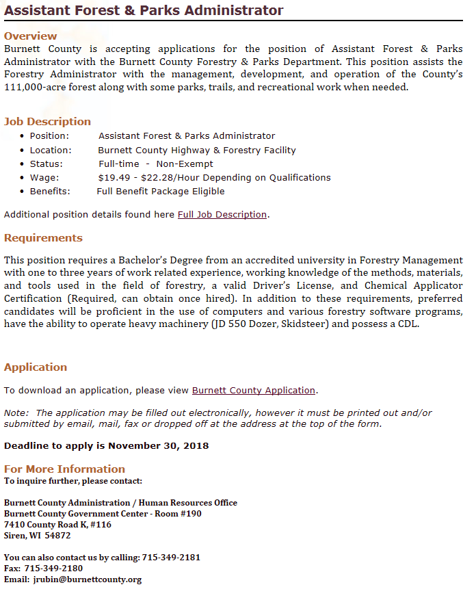 parks forestry and recreation jobs wisconsin county forest